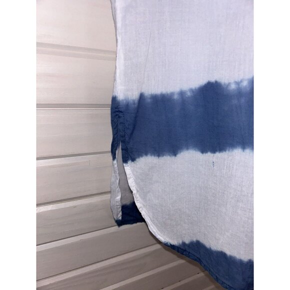 Chicos Sz 0 (SMALL) Blue White Tie Dye Stripe Button Front Shirt Tunic EUC - Picture 6 of 13